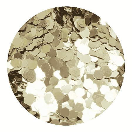 Glitter Hexagonal Dourado Metalizado com Reflexo Prateado