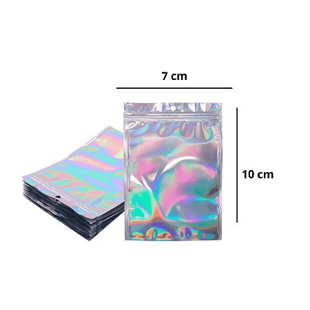 Saco Holográfico Zip Frente Transparente C/ Furo 7X10 10 Unidades