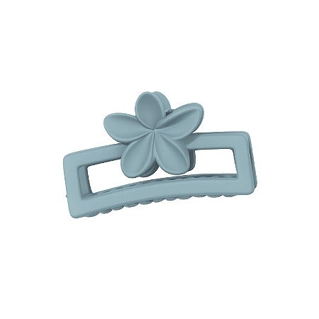 Presilha Piranha Retangular Flor Azul Acinzentado