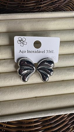 Brinco Feminino Asa Borboleta Aço Inoxidável Prata