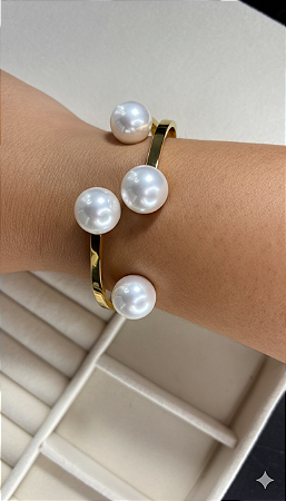 Bracelete Perola Elegante Dourado Aço Inoxidavel