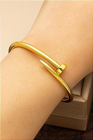 Pulseira Bracelete Aço Dourado Prego