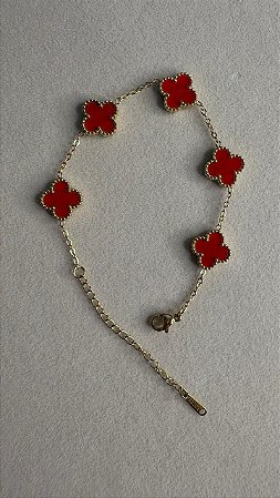 Pulseira de Trevo de Quatro Folhas Aço Inoxidável Dourado Vermelho