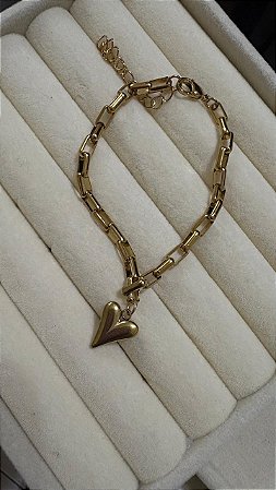 Pulseira Feminina Dourada em Aço Inoxidável com Pingente de Coração