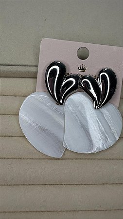 Brinco Madre Perola Coração Aço Inoxidável Prata Feminino Joia Praia Verao