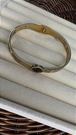 Bracelete Feminino Dourado Vazado Trevo Aço Inoxidável Sorte e Sofisticação