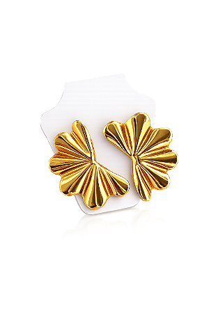 Brinco Leque Flor Dourado Feminino Aço Inoxidável Elegante
