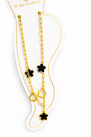 Tornozeleira Feminina de Flor Dourada em Aço Inoxidável