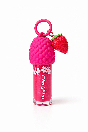 Gloss Labial com Chaveiro Morango Miss Glam Edição Especial Cor Rosa Pink