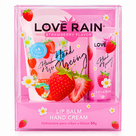 Kit Hidratação Creme Para Mãos+lip Balm Strawberry Flavor Love Rain