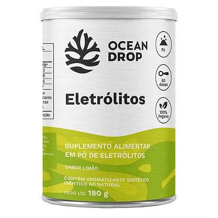 Eletrólitos em Pó Limão 180g 100% Vegano Ocean Drop