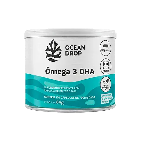 Ômega 3 DHA de Microalgas Ocean Drop 120 Cápsulas 700 Mg