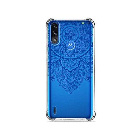 Capa (Transparente) para Moto E7 Power - Mandala Azul