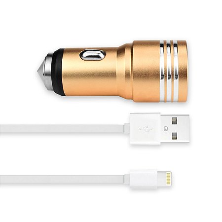 Kit Carregador Veicular Dourado + Cabo Micro USB Branco