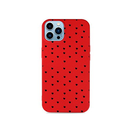 Silicone Case Vermelha para iPhone 13 Pro - Corações Preto