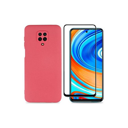 Kit Silicone Case Rosa + Película 3D de Vidro para Redmi Note 9S