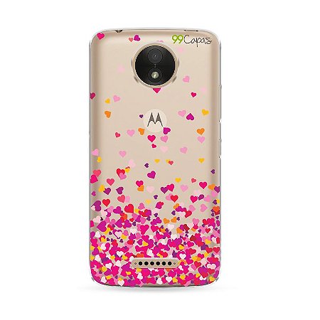 Capa Moto C Plus - Corações Rosa