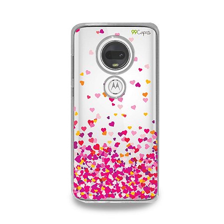 Capa para Moto G7 Plus - Corações Rosa