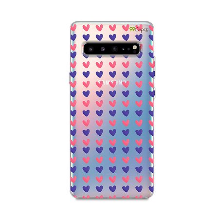 Capa para Samsung Galaxy S10 - Corações Roxo e Rosa