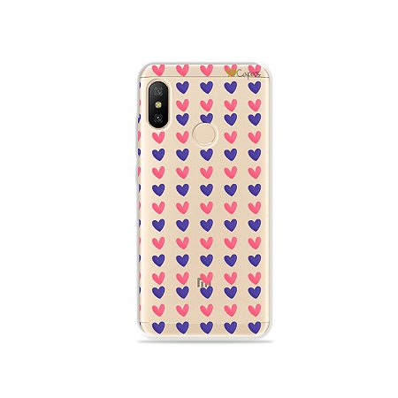 Capa para Xiaomi Mi A2 Lite - Corações Roxo e Rosa