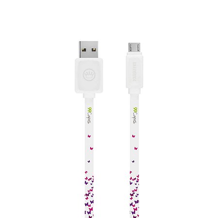 Cabo Micro USB Branco Personalizado - Borboletas Flutuantes