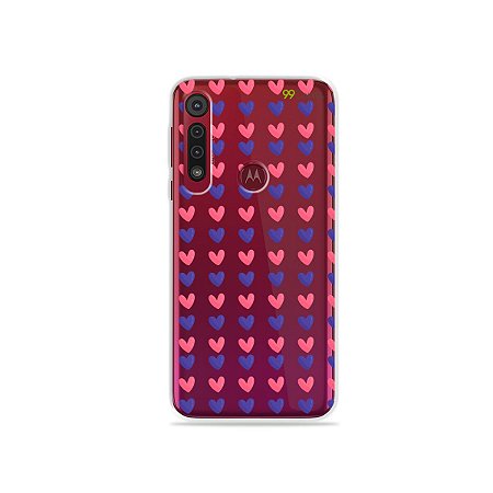 Capa para Moto G8 Plus - Corações Rosa e Roxo