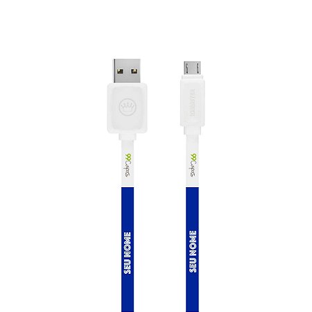 Cabo Micro USB Branco com nome - Color Azul Royal