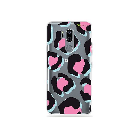 Capinha (transparente) para LG G7 ThinQ - Animal Print Black & Pink