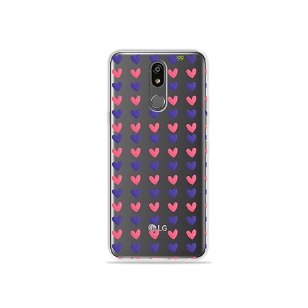 Capinha (transparente) para LG K12 Plus - Corações Roxo e Rosa