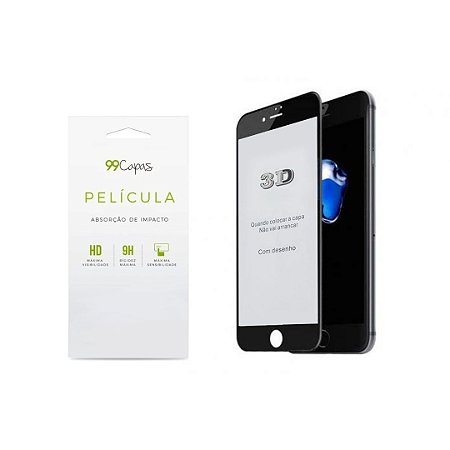 Película de Vidro 3D (borda preta) para iPhone 7 - 99Capas