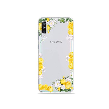 Capinha (transparente) para Galaxy A70s - Yellow Roses