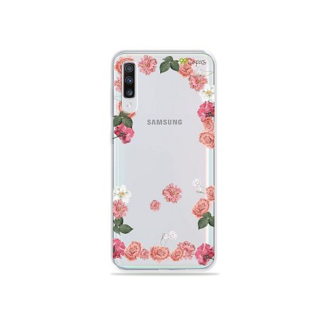 Capinha (transparente) para Galaxy A70s - Pink Roses