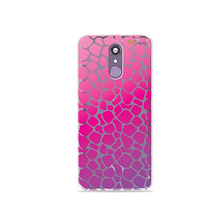 Capinha (transparente) para LG Q7 - Animal Print Pink