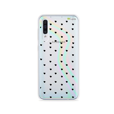 Capinha Holo Translúcida para Galaxy A50s - Corações Preto