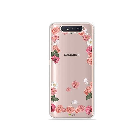 Capinha (Transparente) Pink Roses para Galaxy A80