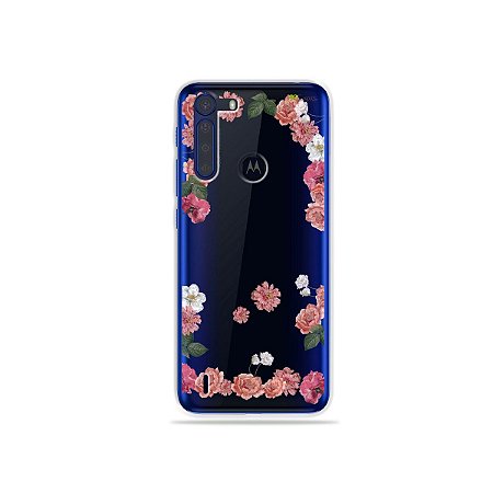 Capinha (Transparente) Pink Roses para Moto One Fusion