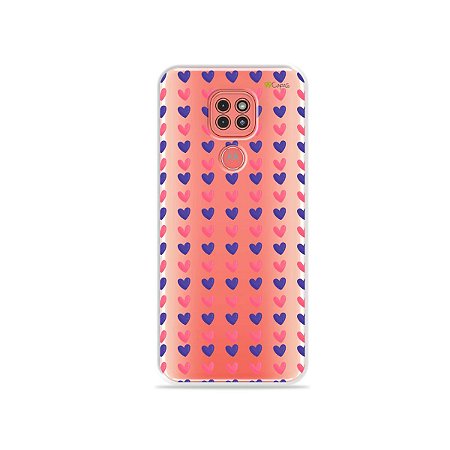 Capinha (Transparente) Corações Roxo e Rosa para Moto G9 Play