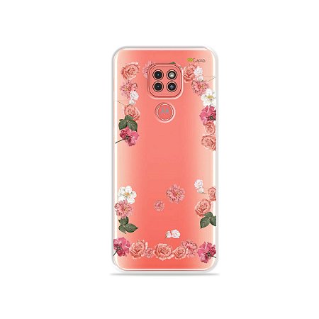 Capinha (Transparente) Pink Roses para Moto G9 Play