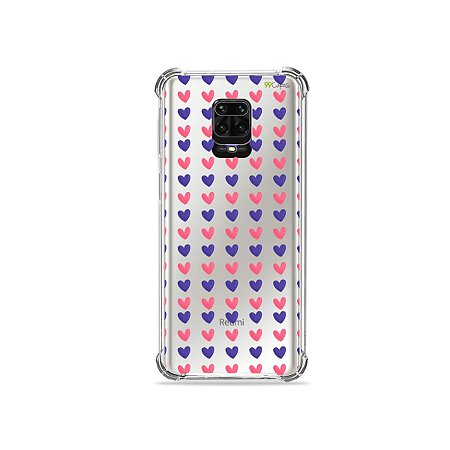 Capinha (Transparente) para Redmi Note 9 Pro - Corações Roxo e Rosa