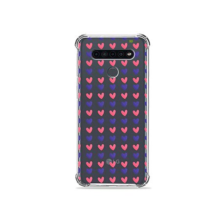 Capinha (Transparente) para LG K41s - Corações Roxo e Rosa
