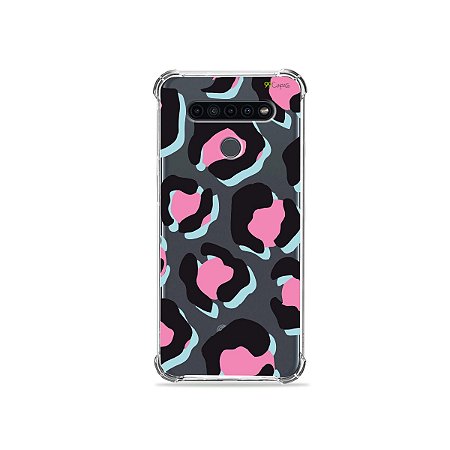 Capinha (Transparente) para LG K41s - Animal Print Black & Pink