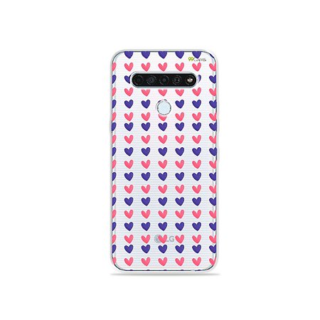 Capinha (Transparente) para LG K61 - Corações Roxo e Rosa