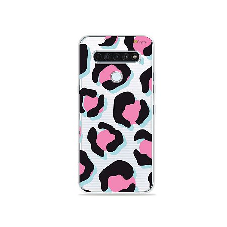 Capinha (Transparente) para LG K61 - Animal Print Black & Pink