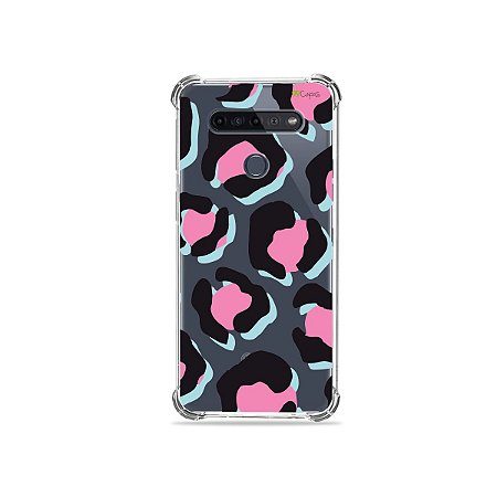 Capinha (Transparente) para LG K51s - Animal Print Black & Pink