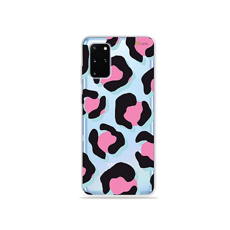 Capa (Transparente) para Galaxy S20 Plus - Animal Print Black & Pink