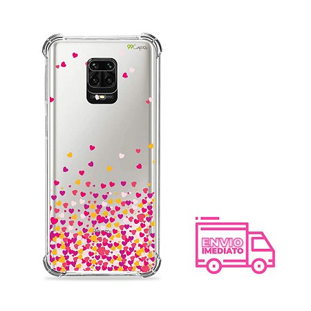 Capa (transparente) para Redmi Note 9s - Corações Rosa