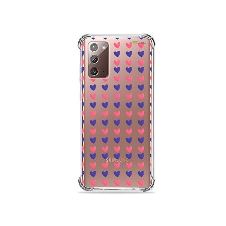 Capa (Transparente) para Galaxy Note 20 - Corações Roxo e Rosa
