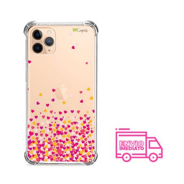 Capa (Transparente) para Iphone 12 Mini - Corações Rosa