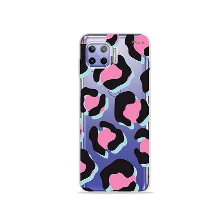 Capa (Transparente) para Moto G 5G Plus - Animal Print Black & Pink