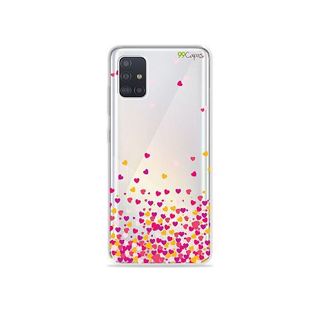 Capinha (transparente) para Galaxy A51 - Corações Rosa